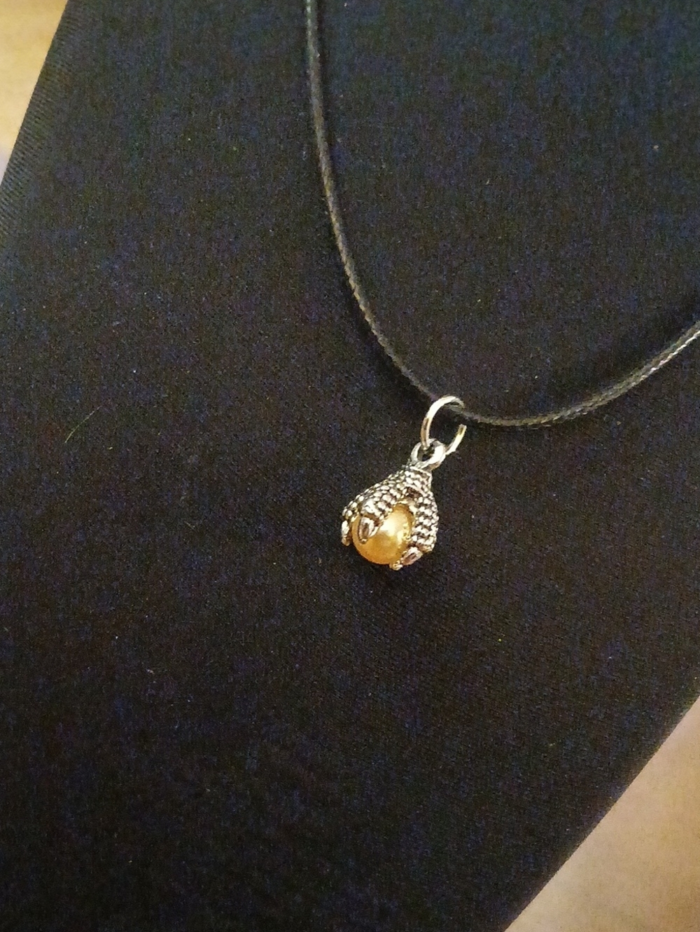 Eagle Claw Gold Colored Faux Pearl Drop Pendant Necklace - 18" Cord